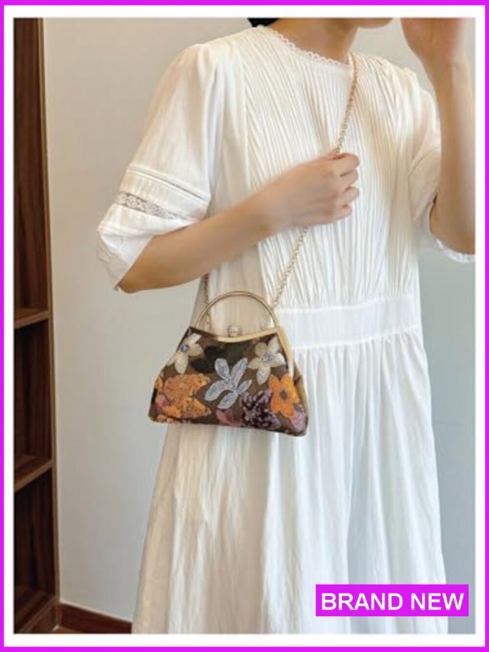 Floral Embroidery Clutch Purse Vintage Top Handle Handbag Kiss Lock Evening Bag - Picture 2 of 6